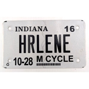 Indiana Motorcycle Cycle License Plate HRLENE Expired 2016